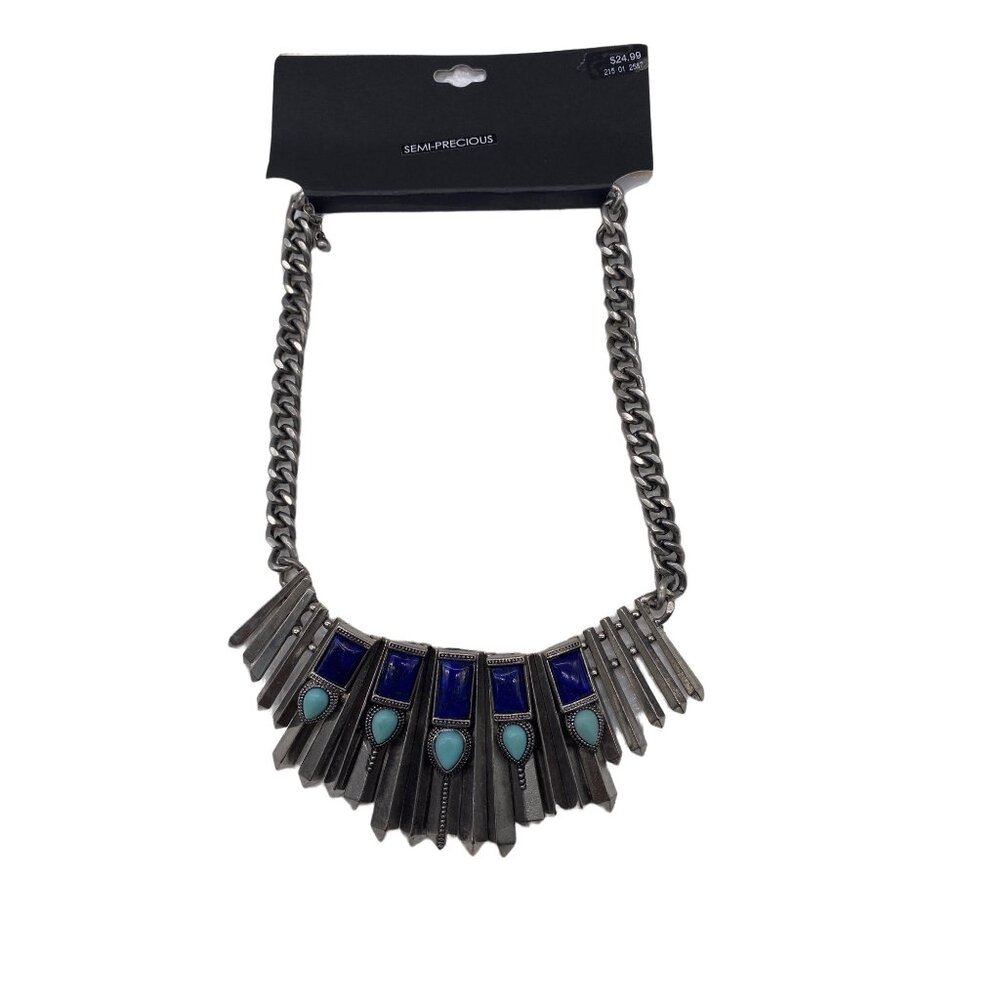 Target Semi Precious‎ Stone Silver Tone Southwestern Bib Necklace Chic Blue